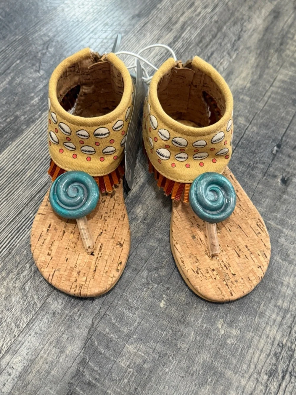 Disney Moana Costume Toddler Sandals Teal Shell Cork Sole Fringe Size 7/8
